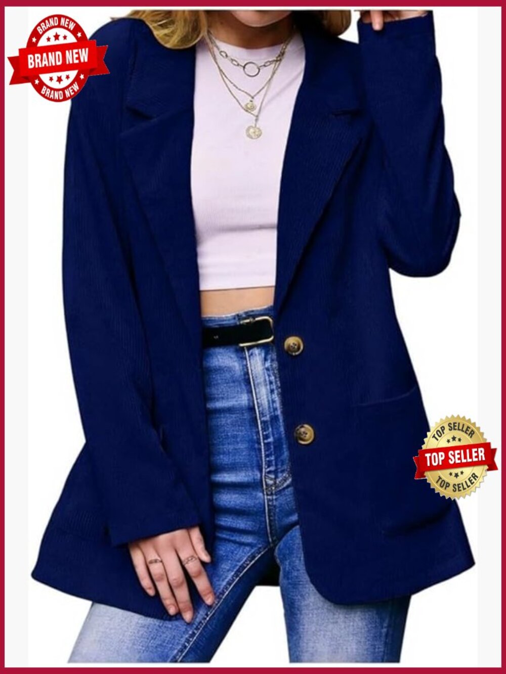 Corduroy Blazer Jacket Single Breasted Work Business Suit Coat